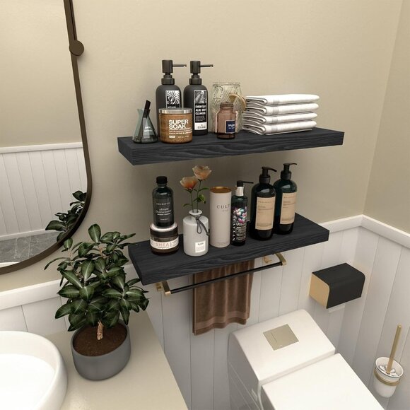 Floating Shelves for Wall- 17 Inch Natural Wood Black - Picture 3 of 6